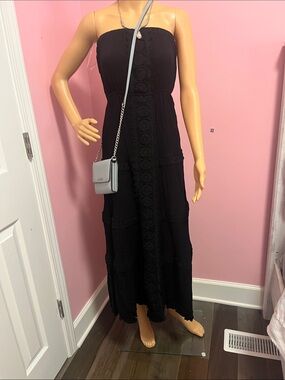 Justify Black Strapless Crochet-Trim Maxi Dress